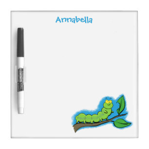 Happy cute green caterpillar cartoon illustration dry erase board