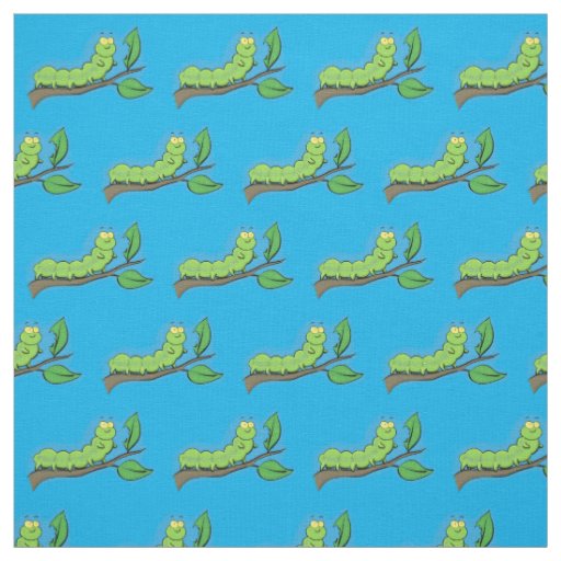 Happy cute green caterpillar cartoon illustration fabric