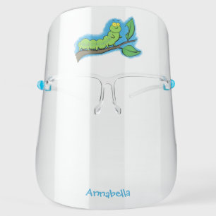 Happy cute green caterpillar cartoon illustration face shield