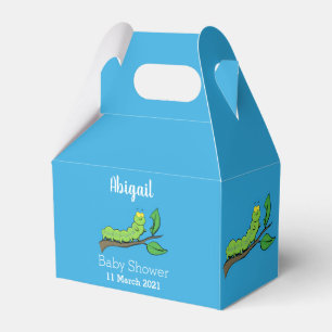 Happy cute green caterpillar cartoon illustration favor boxes