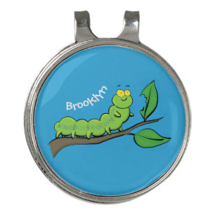Happy cute green caterpillar cartoon illustration golf hat clip