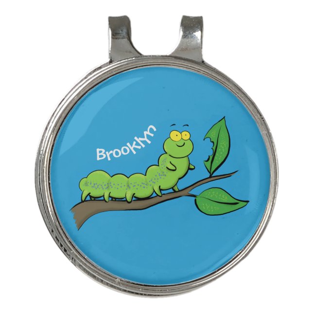 Happy cute green caterpillar cartoon illustration golf hat clip (Front)