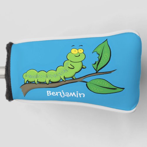 Happy cute green caterpillar cartoon illustration golf head cover