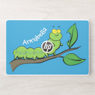 Happy cute green caterpillar cartoon illustration HP laptop skin