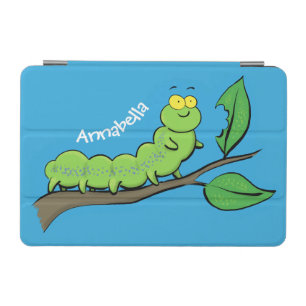 Happy cute green caterpillar cartoon illustration iPad mini cover
