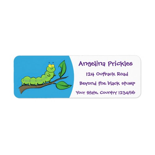 Happy cute green caterpillar cartoon illustration label