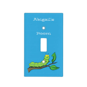 Happy cute green caterpillar cartoon illustration  light switch cover