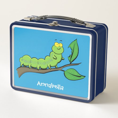 Happy cute green caterpillar cartoon illustration metal lunch box