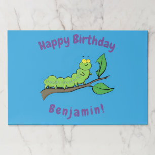 Happy cute green caterpillar cartoon illustration paper pad
