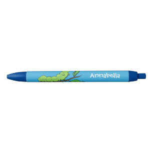 Happy cute green caterpillar cartoon illustration pen