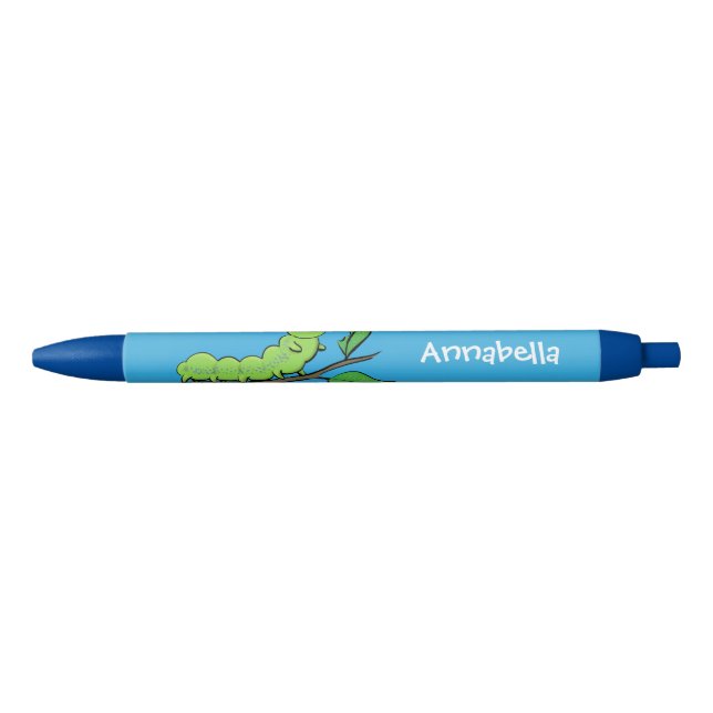 Happy cute green caterpillar cartoon illustration pen (Front)