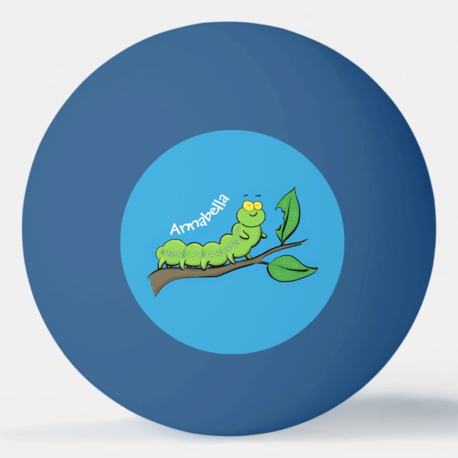 Happy cute green caterpillar cartoon illustration ping pong ball (Front)