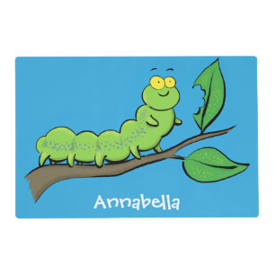 Happy cute green caterpillar cartoon illustration placemat