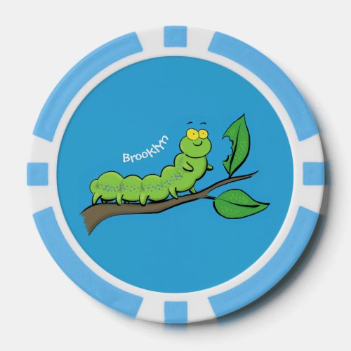 Happy cute green caterpillar cartoon illustration poker chips