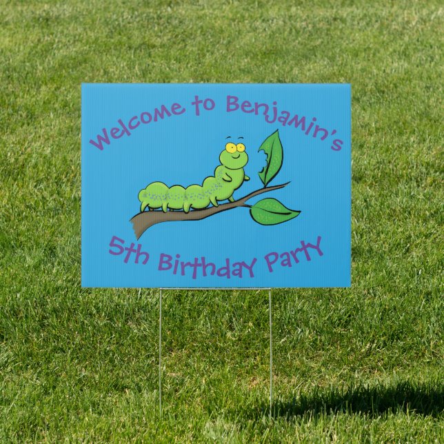 Happy cute green caterpillar cartoon illustration sign (Insitu)
