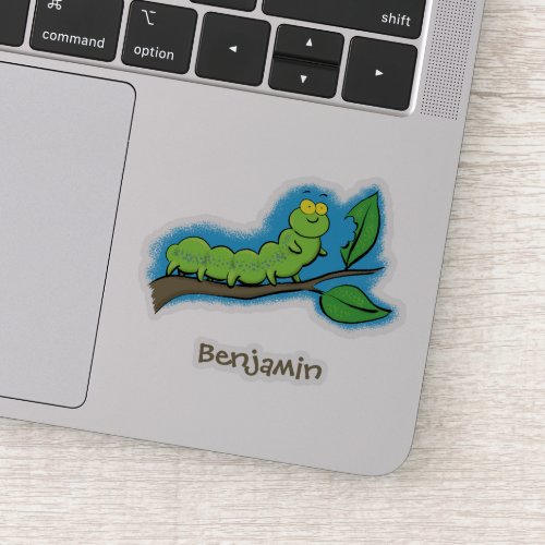 Happy cute green caterpillar cartoon illustration sticker