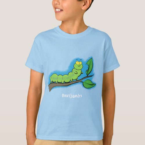 Happy cute green caterpillar cartoon illustration T_Shirt