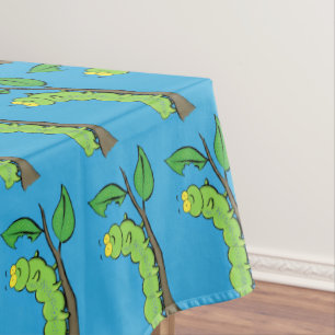 Happy cute green caterpillar cartoon illustration tablecloth
