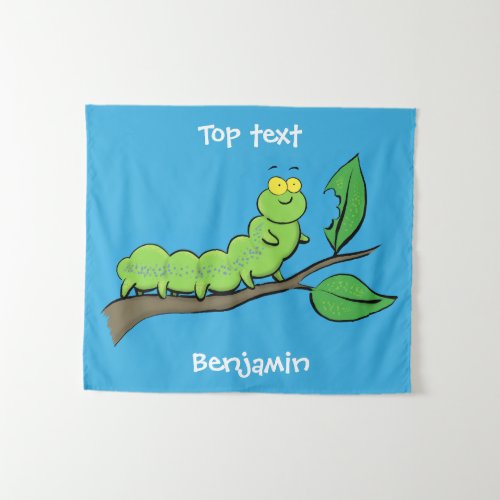 Happy cute green caterpillar cartoon illustration  tapestry