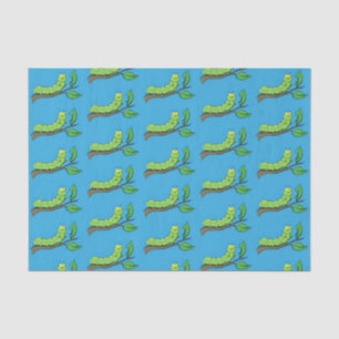 Happy cute green caterpillar cartoon illustration tissue paper
