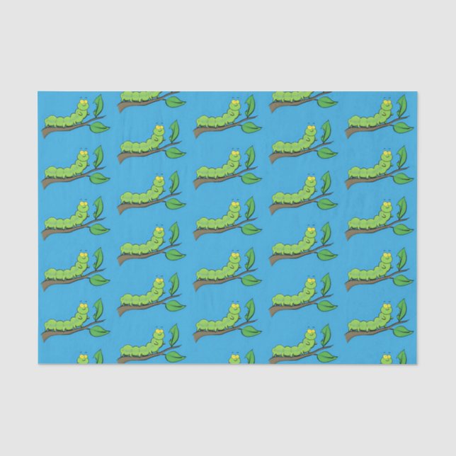 Happy cute green caterpillar cartoon illustration tissue paper (Front)