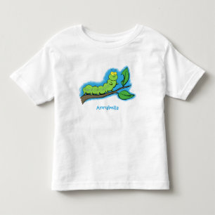 Happy cute green caterpillar cartoon illustration toddler t-shirt
