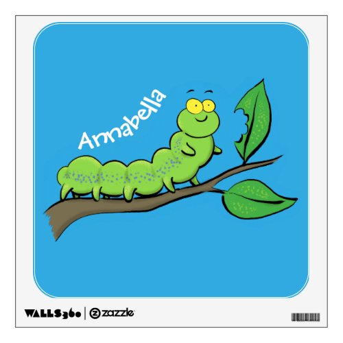 Happy cute green caterpillar cartoon illustration wall decal