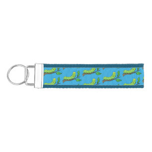 Happy cute green caterpillar cartoon illustration wrist keychain
