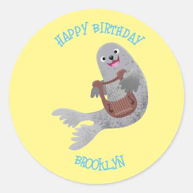 Happy cute harp seal cartoon illustration (Front)