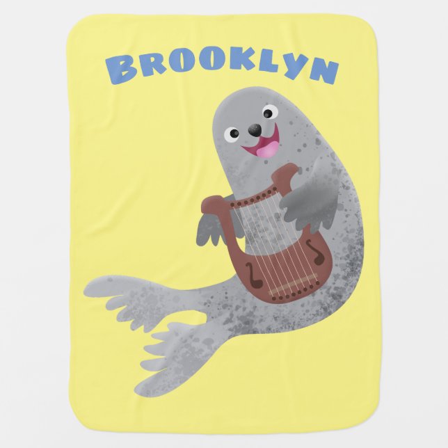 Happy cute harp seal cartoon illustration baby blanket (Front)