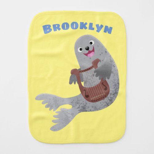 Happy cute harp seal cartoon illustration baby burp cloth