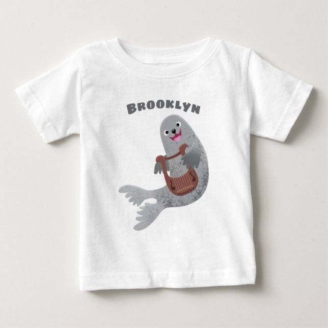Happy cute harp seal cartoon illustration baby T-Shirt (Front)