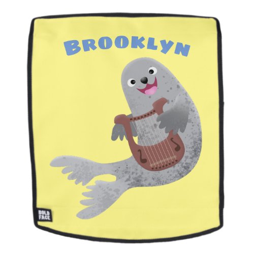 Happy cute harp seal cartoon illustration backpack