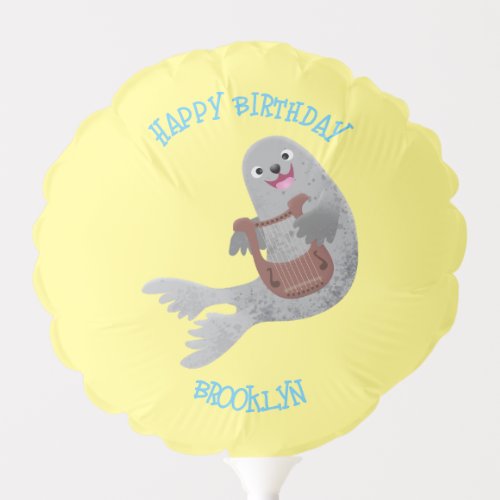 Happy cute harp seal cartoon illustration balloon