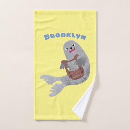 Happy cute harp seal cartoon illustration bath towel set