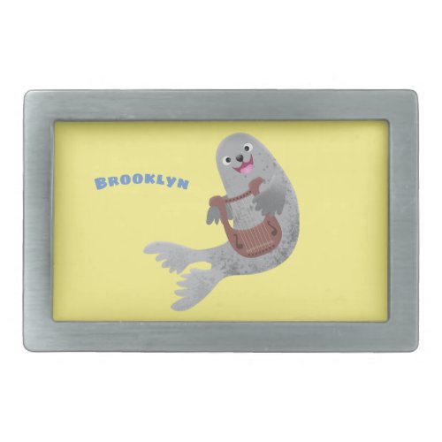 Happy cute harp seal cartoon illustration belt buckle