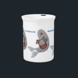 Happy cute harp seal cartoon illustration beverage pitcher<br><div class="desc">This happy harp seal is playing a harp in cute cartoon illustration style for kids and kids at heart.
Ocean fun for seal lovers!</div>