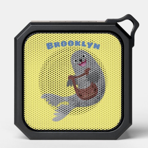 Happy cute harp seal cartoon illustration bluetooth speaker