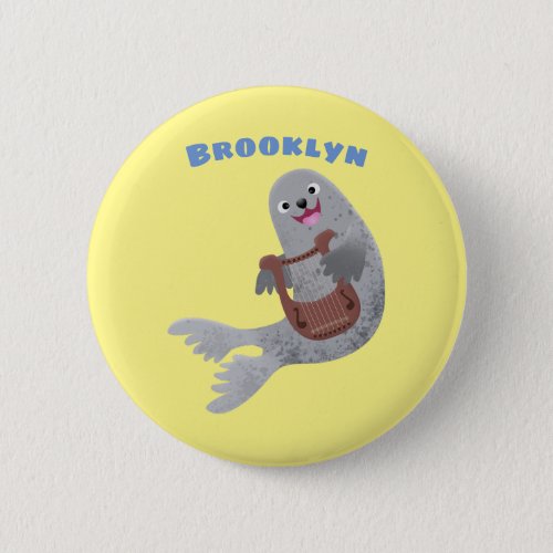 Happy cute harp seal cartoon illustration button