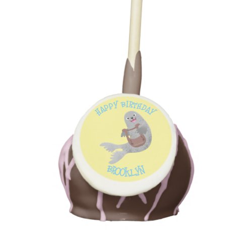 Happy cute harp seal cartoon illustration cake pops