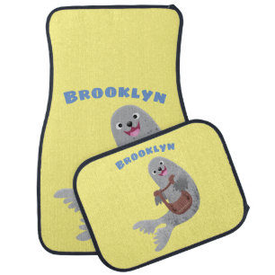 Happy cute harp seal cartoon illustration car floor mat