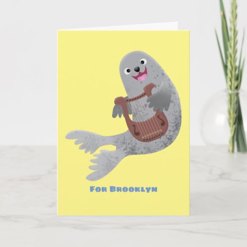 Happy cute harp seal cartoon illustration card