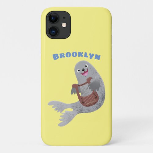 Happy cute harp seal cartoon illustration iPhone 11 case