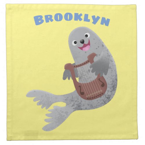 Happy cute harp seal cartoon illustration cloth napkin