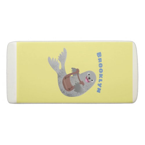 Happy cute harp seal cartoon illustration eraser