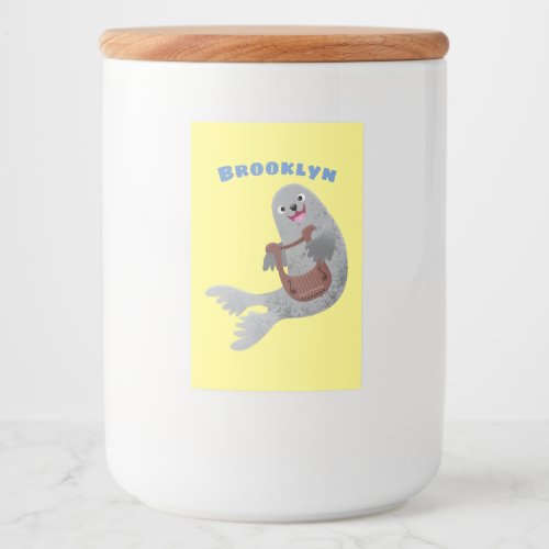 Happy cute harp seal cartoon illustration food label