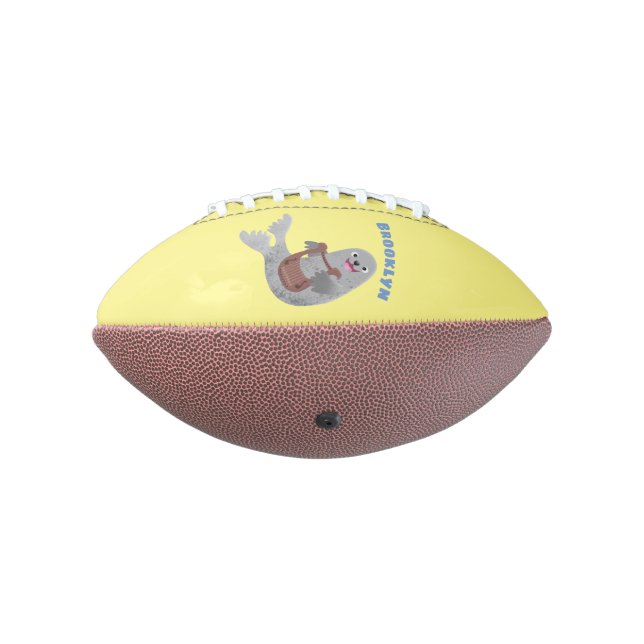 Happy cute harp seal cartoon illustration football (Rotated 270)