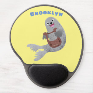 Happy cute harp seal cartoon illustration gel mouse pad