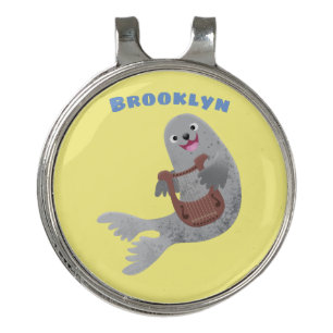 Happy cute harp seal cartoon illustration golf hat clip