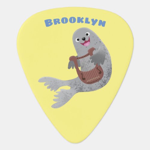 Happy cute harp seal cartoon illustration guitar pick